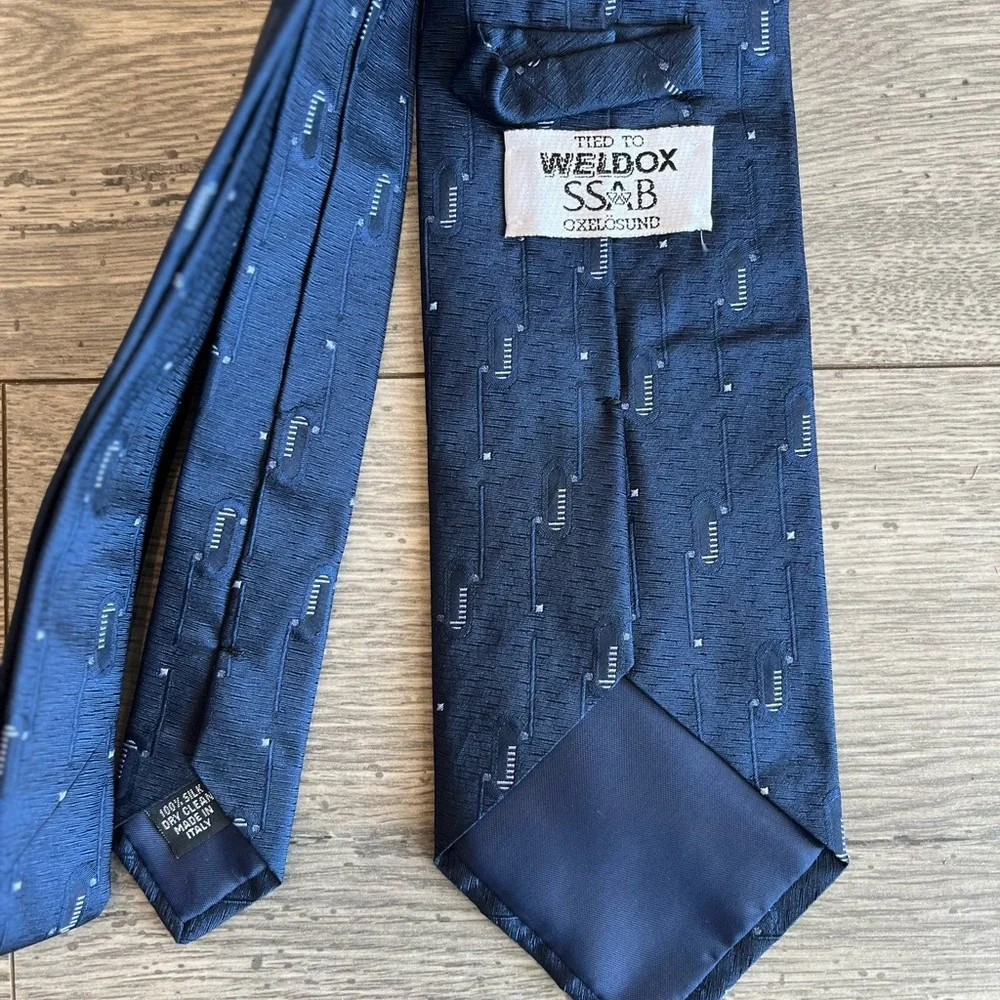 Weldox SSAB Strenx Men’s Neck Tie Navy Blue Silk Workwear Dressy Formal